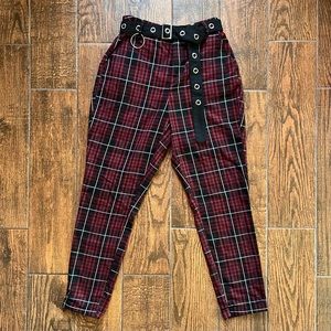 Plaid Grommet Belt Pants